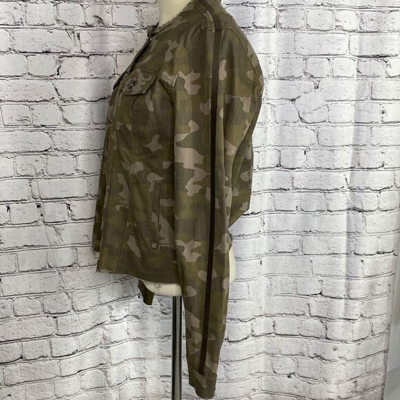Skinny Girl Womens Camo Military Jacket Button Raw Edge Stretch Green Large - Picture 2 of 14